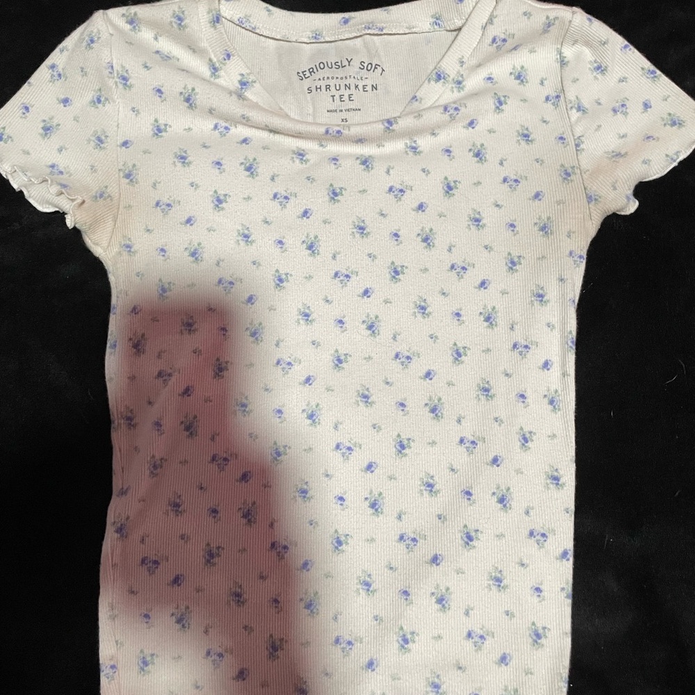 Aeropostale Floral Crop Top - White and Blue